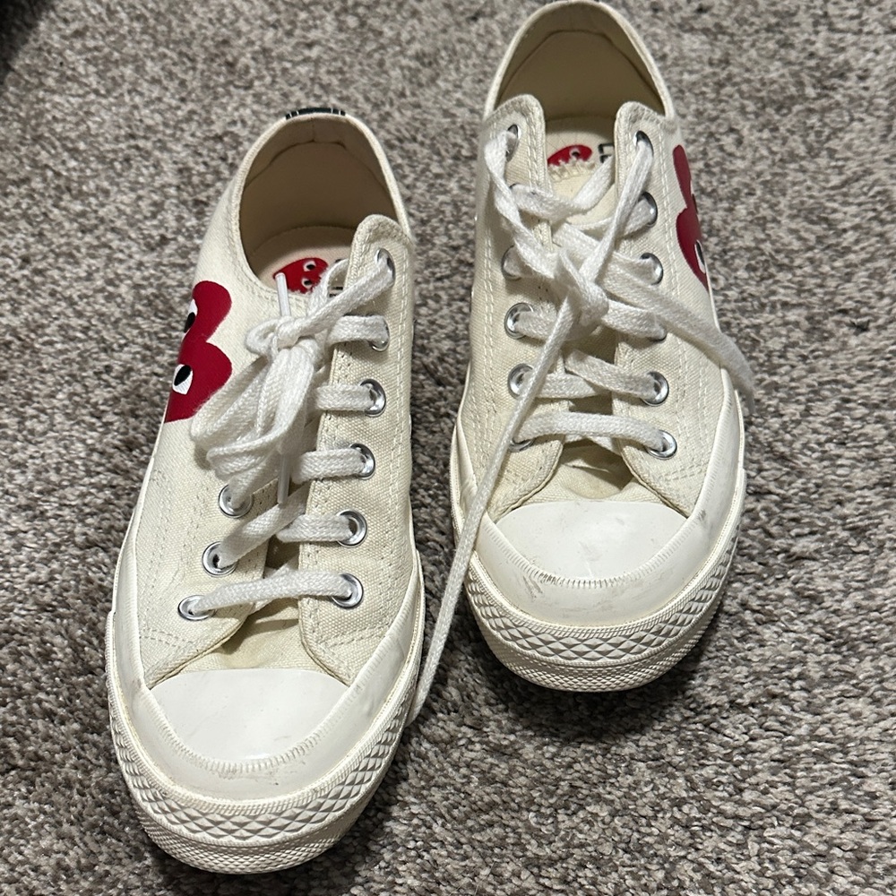 Comme des Garcons PLAY Cream and Red Sneakers